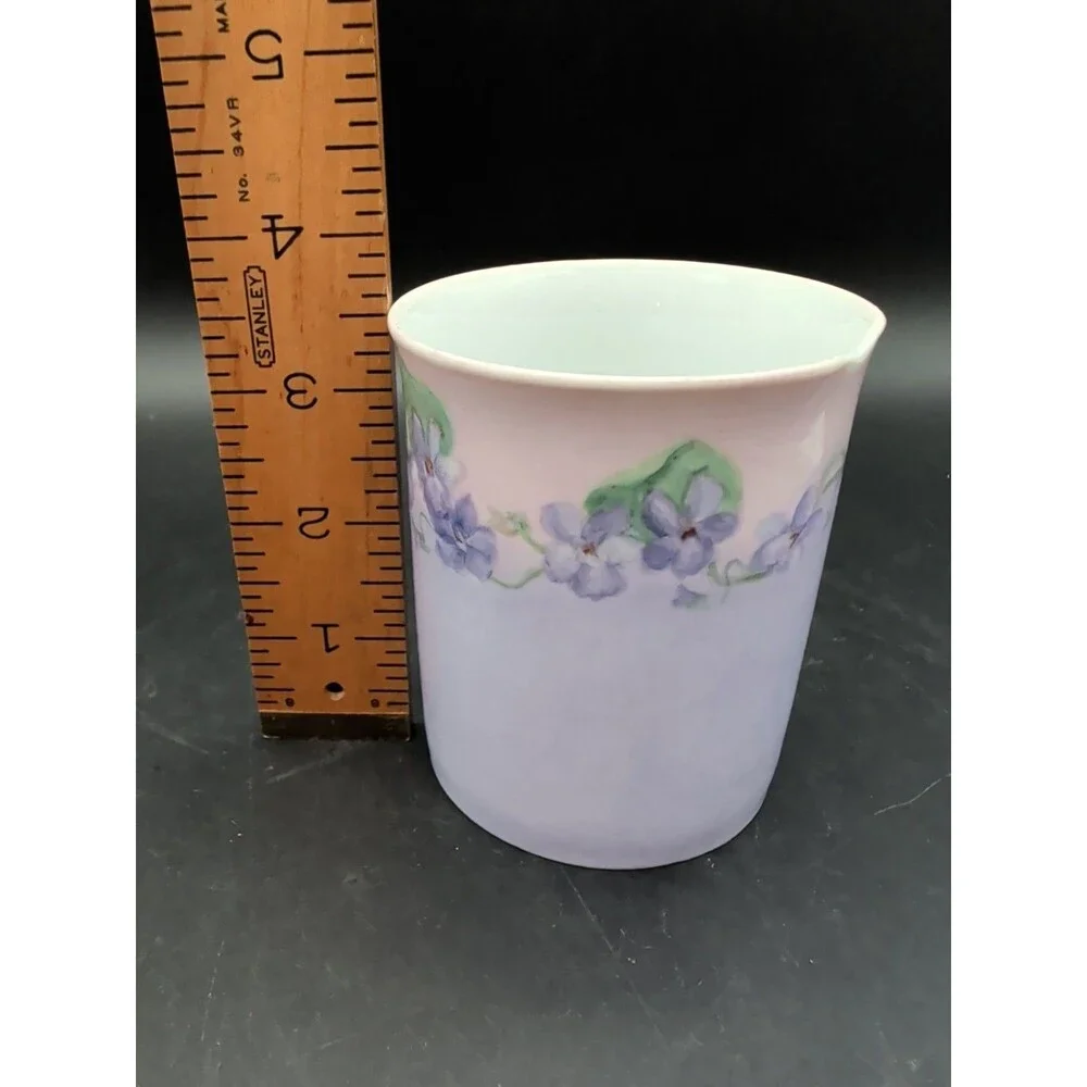 Vtg Purple Violets Vase Hand Painted Signed L Fachler '57